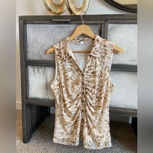 lined stretchy gathered button front sleveless medium